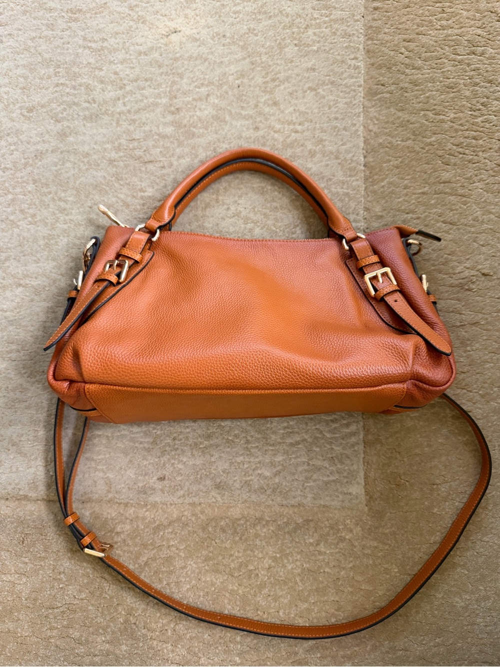 Kattee Soft Genuine Leather Brown Top-Handle Satchel Crossbody Purse Cognac